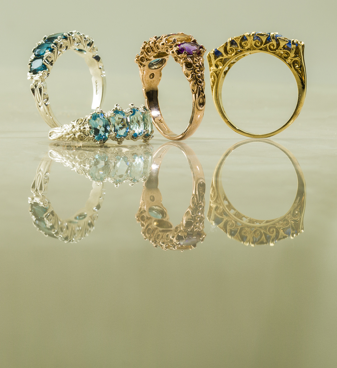3.5ct Emerald Cut London Blue topaz Ring Bridal Sets Art Deco 0.28ctw  Diamond Band 14K Rose Gold